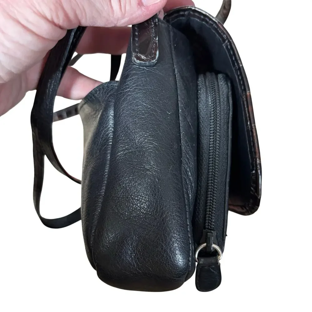 Vintage Brighton crossbody bag shoulder bag purse BLACK & brown moc croc FLAW